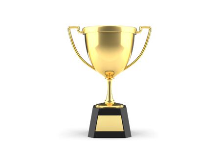 Golden trophy cup on white background . 3D illustrationの写真素材