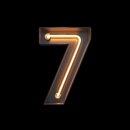 Number 7, Alphabet made from Neon Light with clipping path. 3D illustration