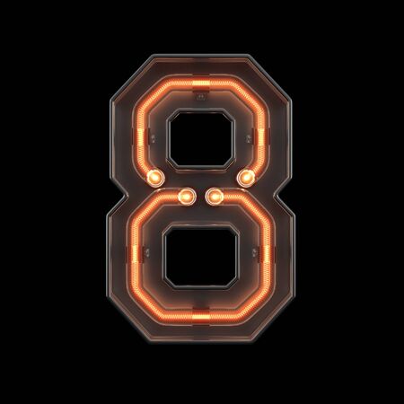 Number 8, Alphabet made from Neon Light with clipping path. 3D illustrationの写真素材