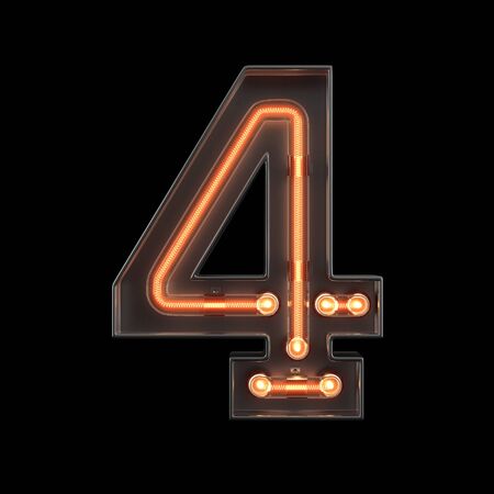 Number 4, Alphabet made from Neon Light with clipping path. 3D illustrationの写真素材