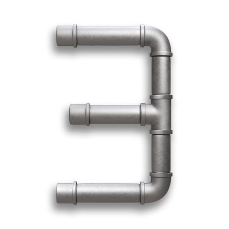 Alphabet made of Metal pipe, number 3 with clipping path. 3D illustrationの写真素材