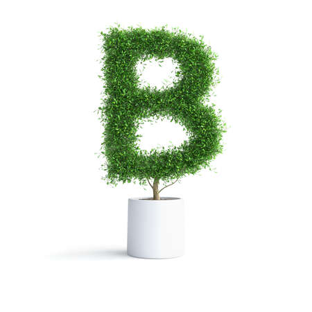 Green tree alphabet Letter E with clipping path. 3D illustrationの写真素材