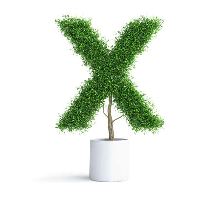 Green tree alphabet Letter X with clipping path. 3D illustrationの写真素材