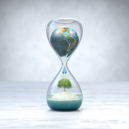 Earth planet in hourglass, Global warming concept. 3D illustrationの写真素材