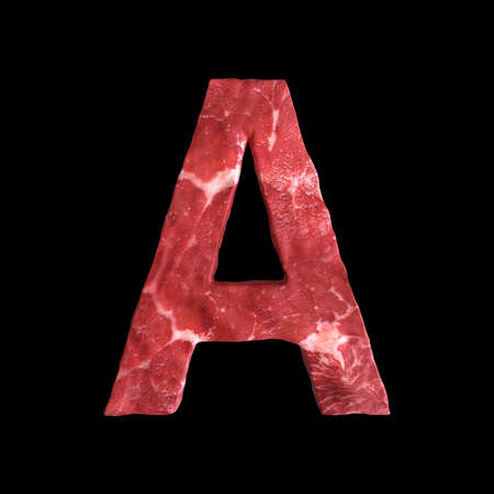 Meat Alphabet on black background, Letter A. 3D illustrationの写真素材