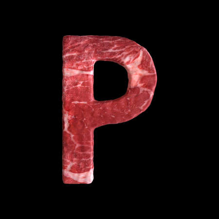 Meat Alphabet on black background, Letter P. 3D illustrationの写真素材