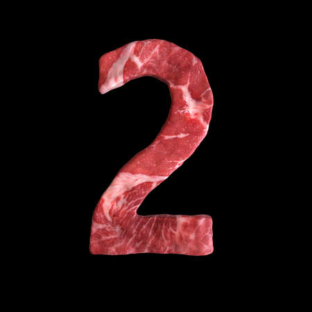 Meat Alphabet on black background, Number 2. 3D illustrationの写真素材