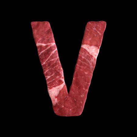 Meat Alphabet on black background, Letter V. 3D illustrationの写真素材