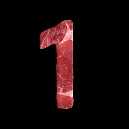 Meat Alphabet on black background, Number 1. 3D illustration