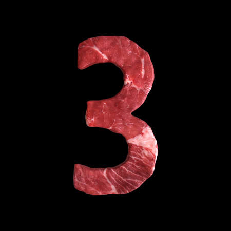 Meat Alphabet on black background, Number 3. 3D illustrationの写真素材