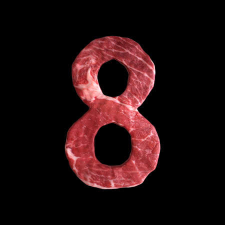 Meat Alphabet on black background, Number 8. 3D illustration