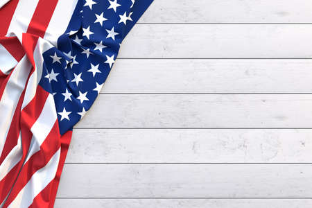 Labor Day, American flag on a wooden table. 3D illustration