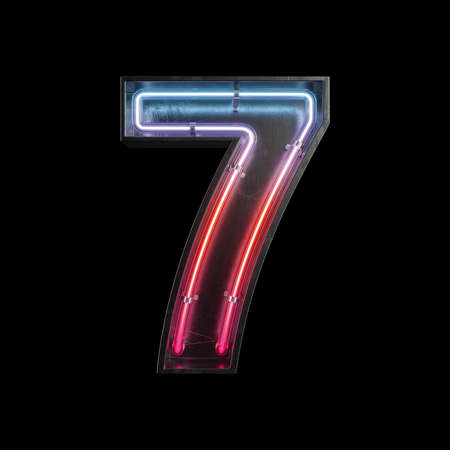 Number 7, Alphabet made from Neon Light . 3D illustration