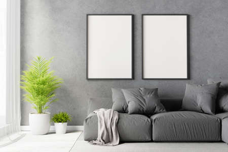 Mockup frame in the modern interior background, 3D illustration