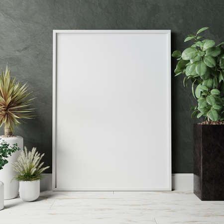 blank frame on the wall with plant. 3d illustration