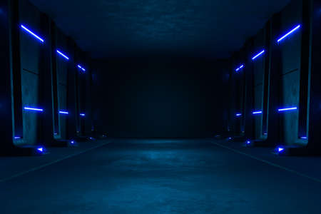 Empty dark room, Modern Futuristic Sci-Fi Background.の写真素材