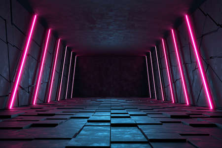 Empty dark room, Modern Futuristic Sci-Fi Background.の写真素材