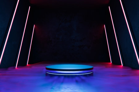 Empty dark room, Modern Futuristic Sci-Fi Background.の写真素材