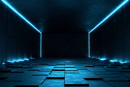Empty dark room, Modern Futuristic Sci-Fi Background.の写真素材