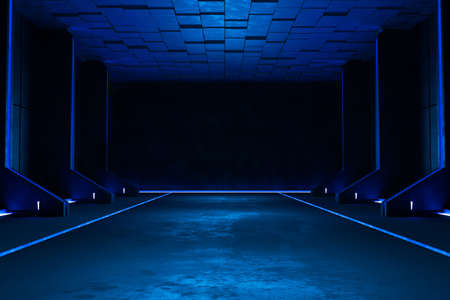 Empty dark room, Modern Futuristic Sci-Fi Background.の写真素材