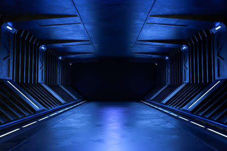 Empty dark room, Modern Futuristic Sci-Fi Background.の写真素材