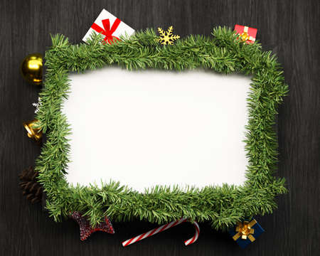 Christmas background and decor with empty photo frame. 3D illustrationの写真素材