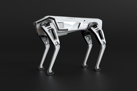 Robot dog standing on black background. 3D illustrationの写真素材