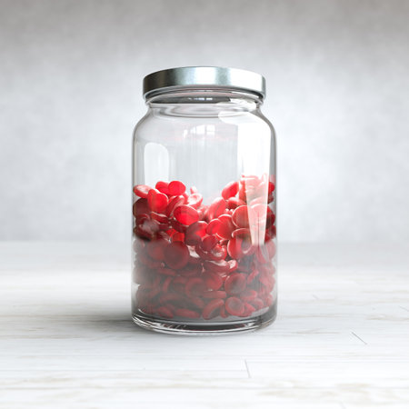 Blood cells are in a glass jar, World blood donation day. 3D illustrationの写真素材