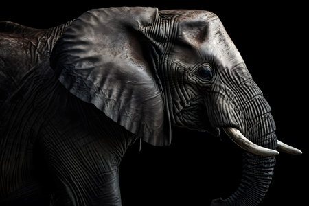 Elephant isolated on black backgroundの素材