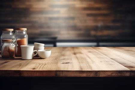 Empty wooden table and Coffee shop blur background with bokeh image.の素材