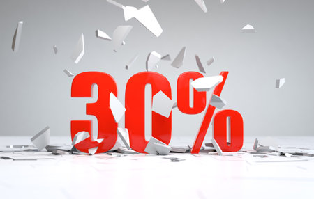 Discount 30 percent off. 3D illustration. White background.