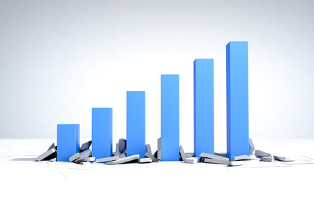 3d render of blue bar chart on white background with clipping pathの写真素材