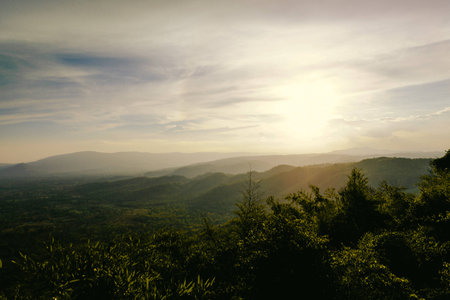 Sunrise on Thailand mountain with golden light