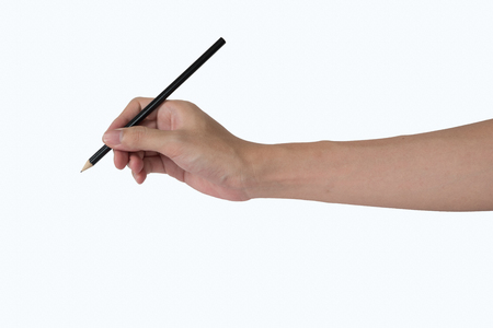 man's hand with the pencil isolated on white background. cut spaceの写真素材