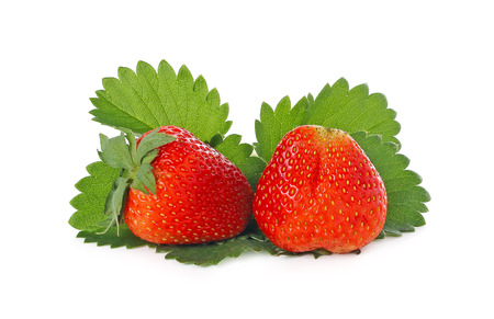 Strawberry with leaves isolated on white background.の写真素材