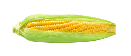 Grains of ripe corn, sweet corn isolated on white background.の写真素材