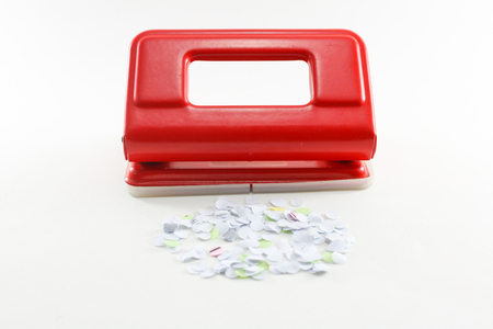 Red puncher on white background isolated.の写真素材