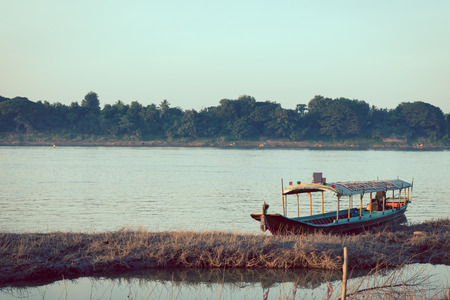 long-tailed boat on river at countryside Chiang Kan Thailand.の写真素材