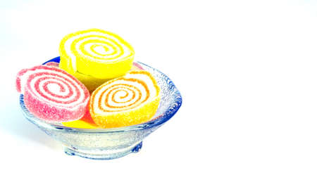 Jelly candy colors, put in a small glass bowl.の写真素材