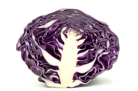 Purple cabbage Cut in half on white backgroundの写真素材
