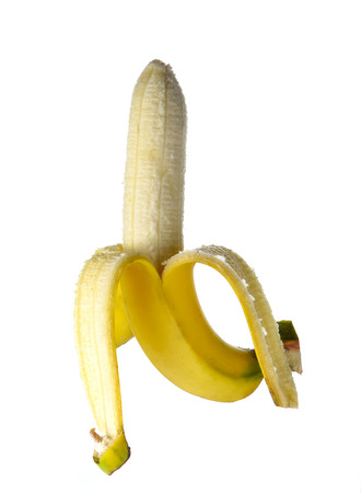 Banana peel placed on white background.の写真素材