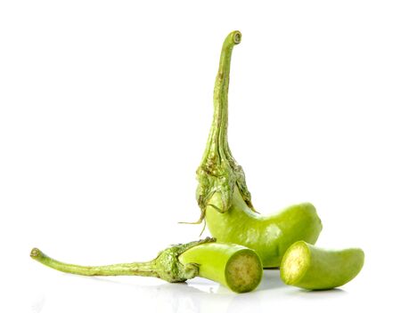 Green eggplant cut piece placed on white background.の写真素材