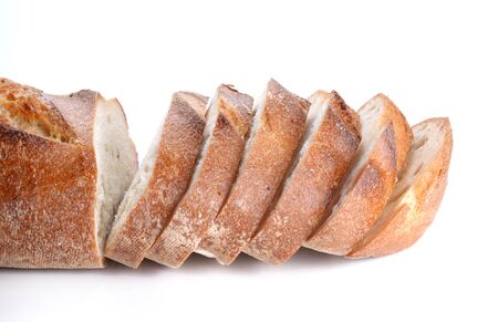 Great bread cut pieces placed on white background.の写真素材