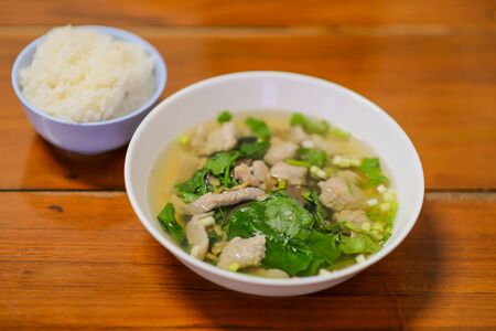 Ekaehla,Rice on wooden floor.focus Ekaehla.の写真素材