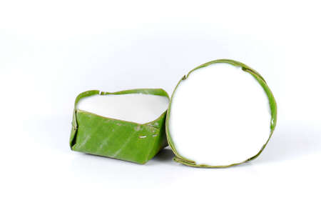 Pudding with coconut topping isolated on white background.の写真素材