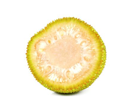 Young Jackfruit cut half isolated on white background.の写真素材