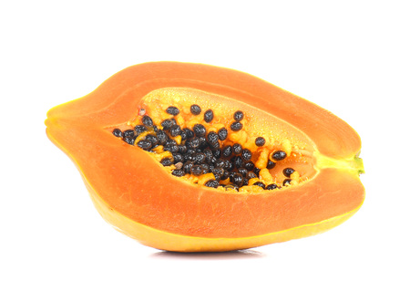 Papaya cut half isolated on white background.の写真素材