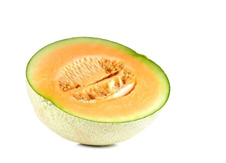 Melon cut pieces isolated on white background.の写真素材