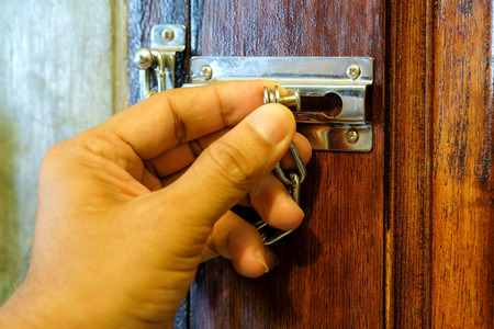 Security chain by hand safety device for the door.の写真素材