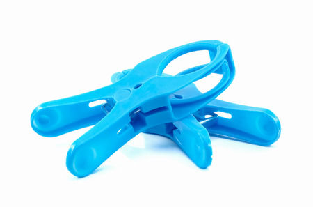 Plastic clamp on white background.の写真素材